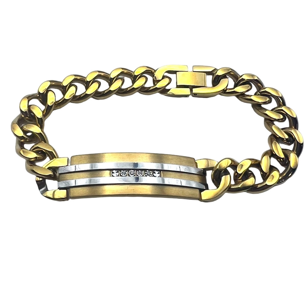 Mens 1/10 Carat Diamond Accent Gold & Silver Stainless Steel Curb Chain Bracelet